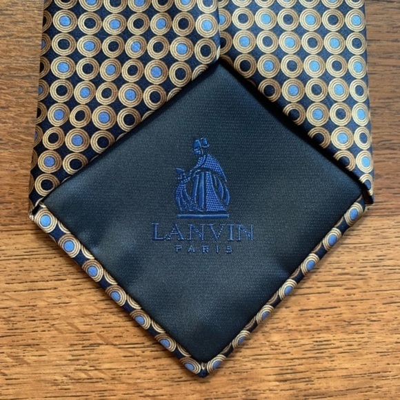 Lanvin Blue & Tan Circles Satin Tie - Picture 2 of 8